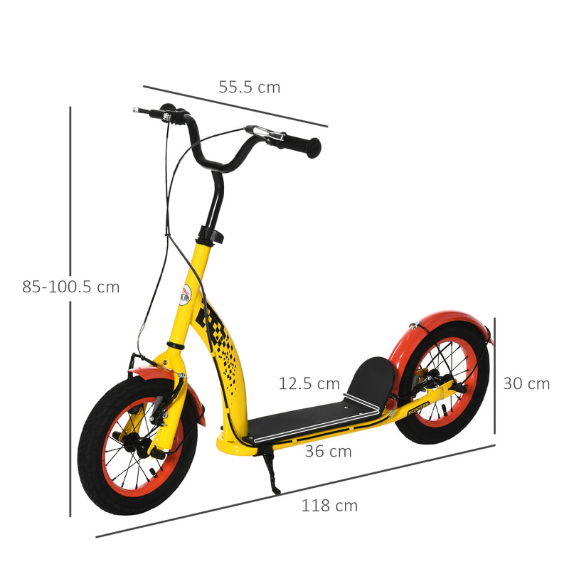 HOMCOM Kids Kick Scooter Adjustable Height Dual Brakes 12" Inflatable Wheels