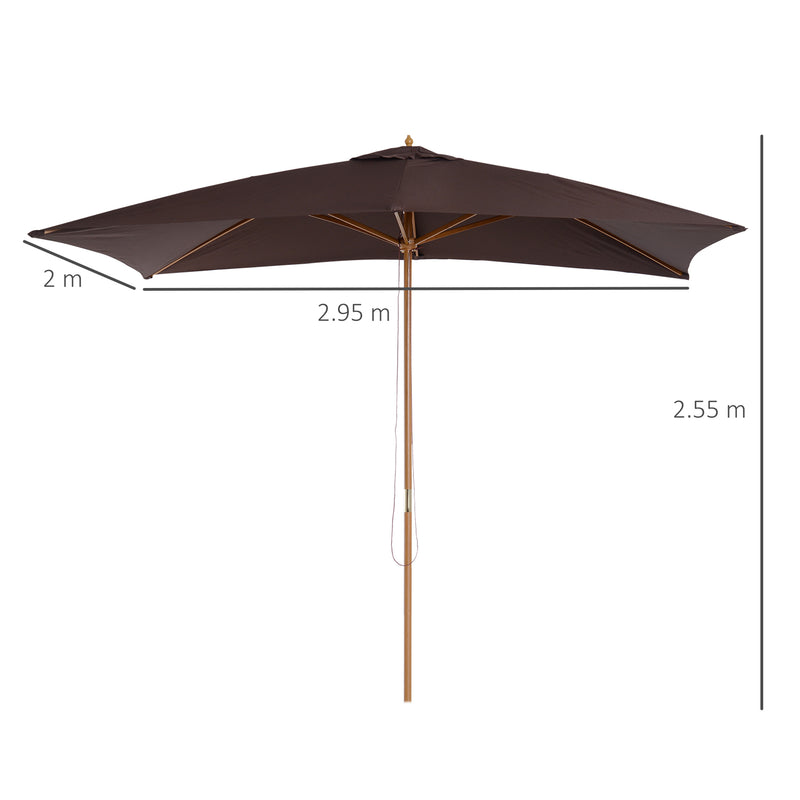 Outsunny Wooden Garden Parasol Sun Shade Patio Umbrella Canopy Dark Coffee