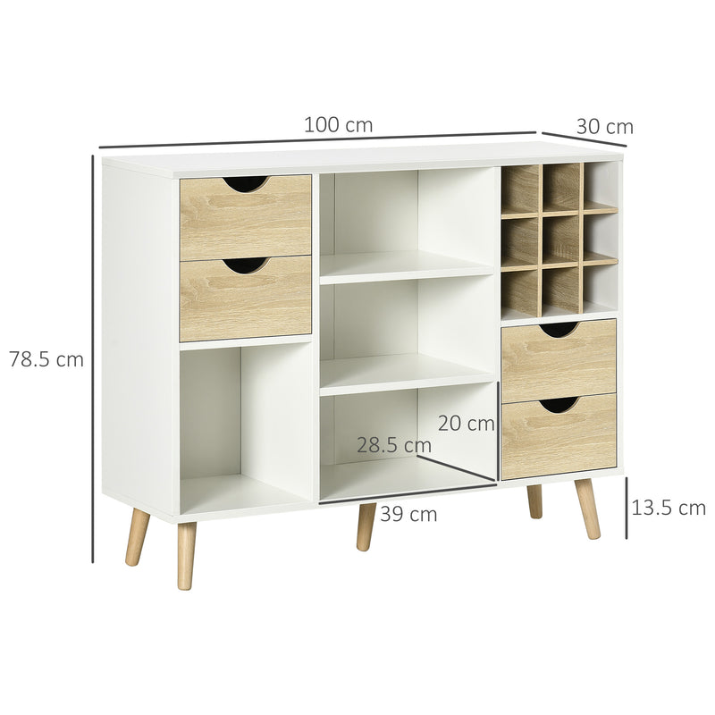 HOMCOM Kitchen Sideboard Storage Cabinet with Removable Wine Holder, Natural