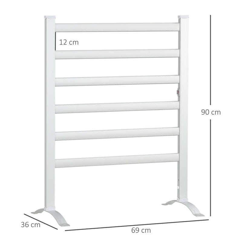HOMCOM 6 Bar Electric Towel Warmer Aluminum Wall Mounted & Free Standing Silver