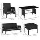 Outsunny Rattan Garden Furniture Sofa Set, 2 Armchairs 2 Footstools Table White