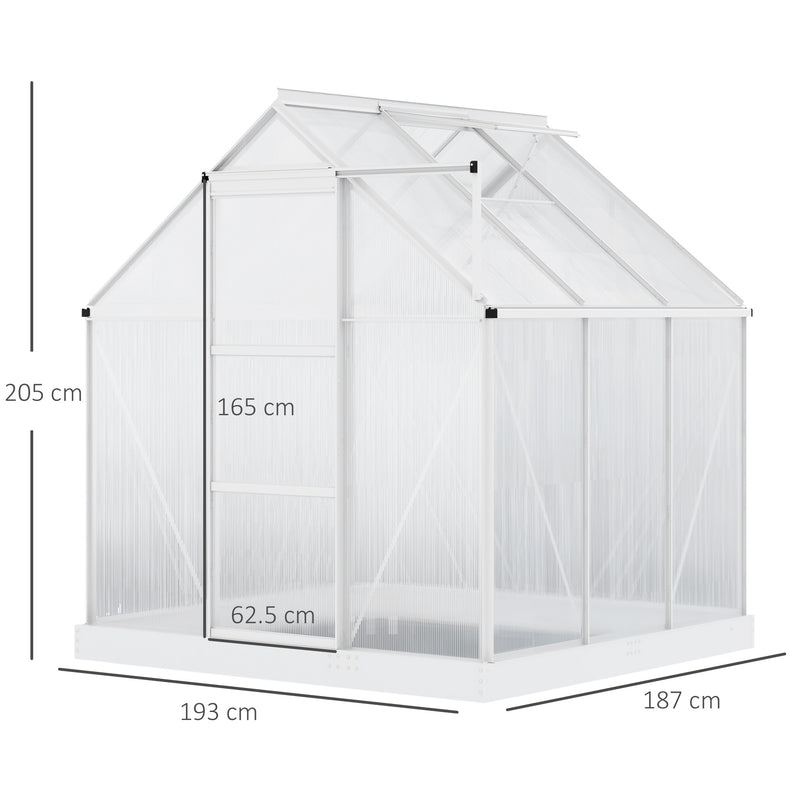 Outsunny 6x6ft Walk-In Greenhouse Polycarb. Panels Aluminium Frame Sliding Door