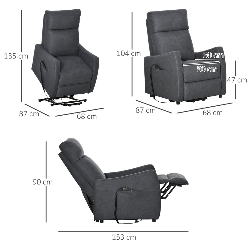 HOMCOM Power Lift Chair, Fabric Electric Recliner with Side Pocket, Grey