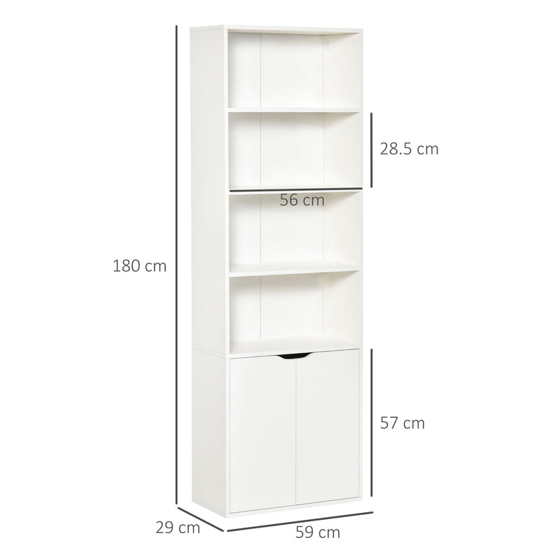 HOMCOM 2 Door 4 Shelves Bookcase Wooden Storage Cabinet Display Unit White
