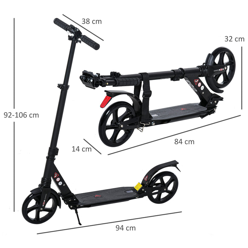 HOMCOM Kick Scooter Foldable Aluminum Ride On Toy For 8+ Adult Teens, Black