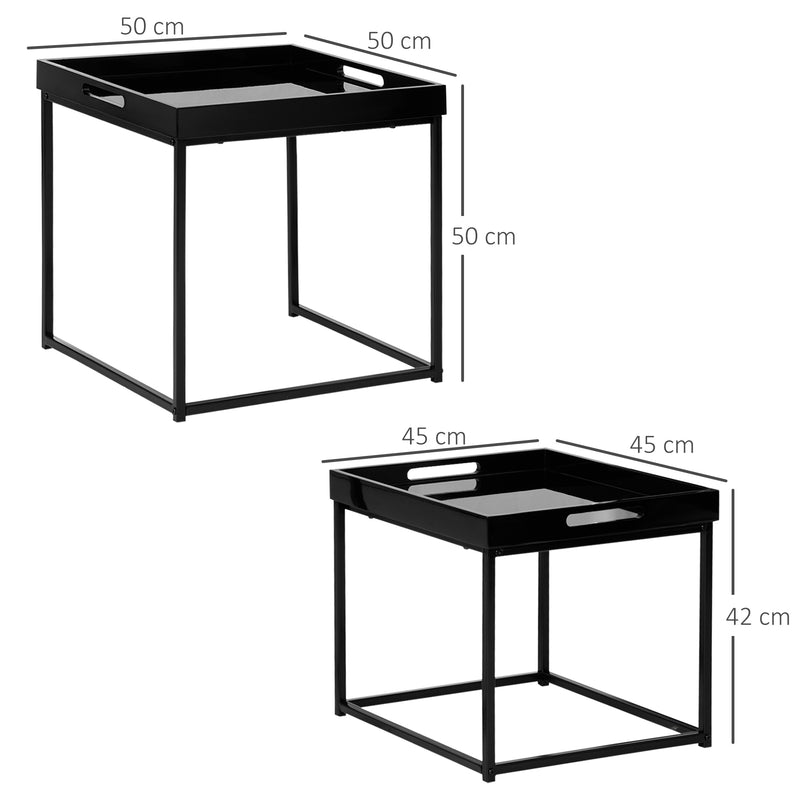 HOMCOM Coffee Table Set of 2 High Gloss Nest of Tables with Steel Frame, Black
