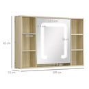 kleankin LED Bathroom Mirror Cabinet Wall-Mounted W/ Adjustable Shelves Natural