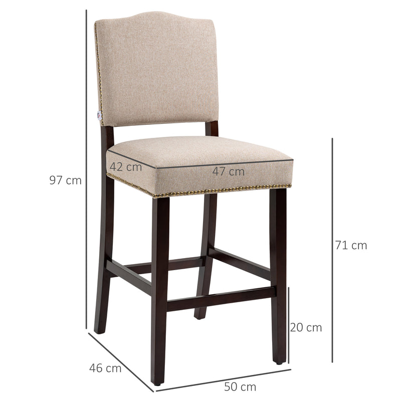 HOMCOM Modern Fabric Bar Stools Set of 2 Bar Chairs with Back Footrest Beige
