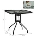 Outsunny Square Patio Table, Tempered Glass Top Garden Dining Table 76 x 76cm