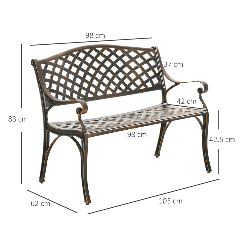 Outsunny Cast Aluminium Garden Bench 2 Seater Antique Park Loveseat, Bronze