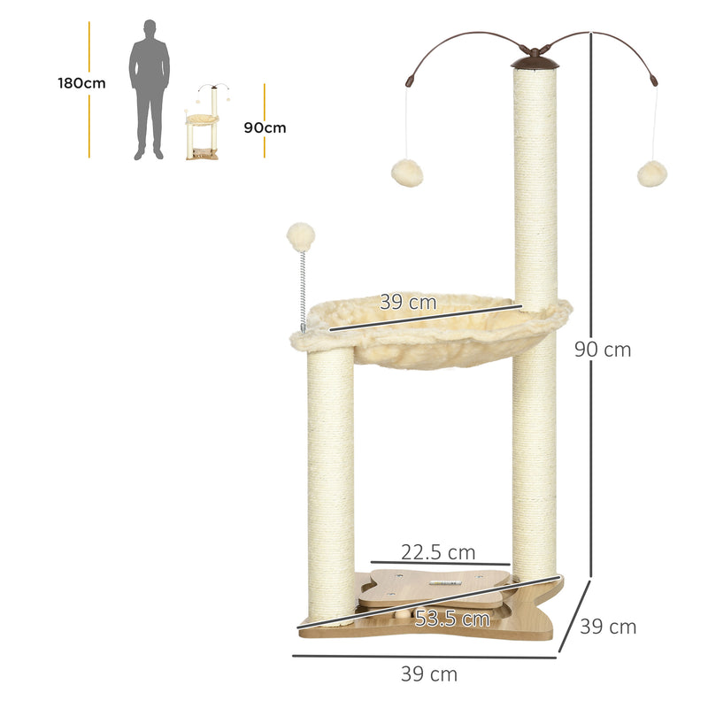 PawHut Cat Tree For Indoor Cats W/ Scratching Posts Hammock, Toy Ball - Beige