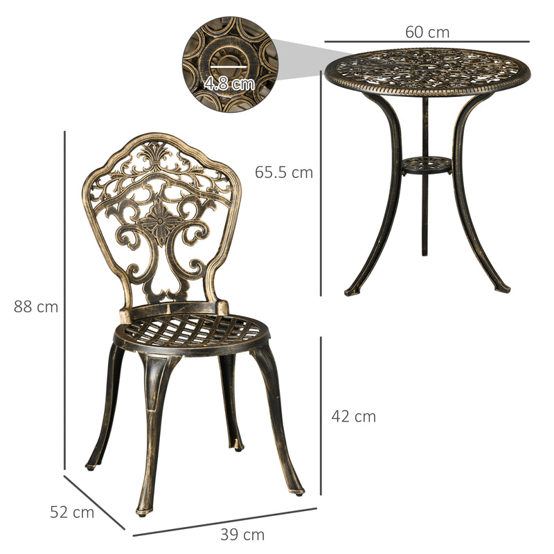 Outsunny 3 Piece Cast Aluminium Bistro Set w/ Parasol Hole for Balcony, Patio