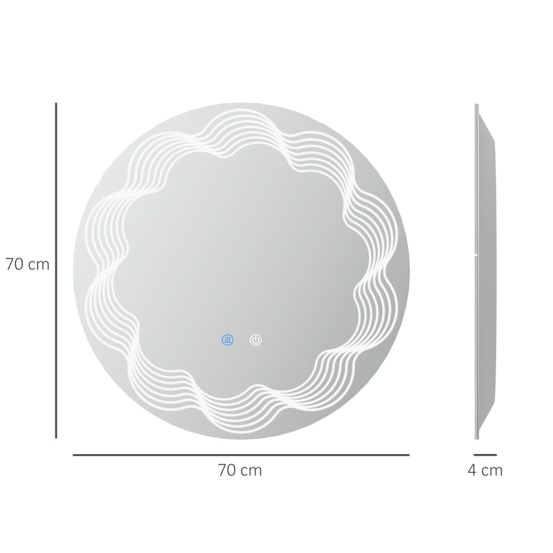 kleankin LED Dimming Lighted Bathroom Mirror with Smart Touch, Anti-Fog, 70cm