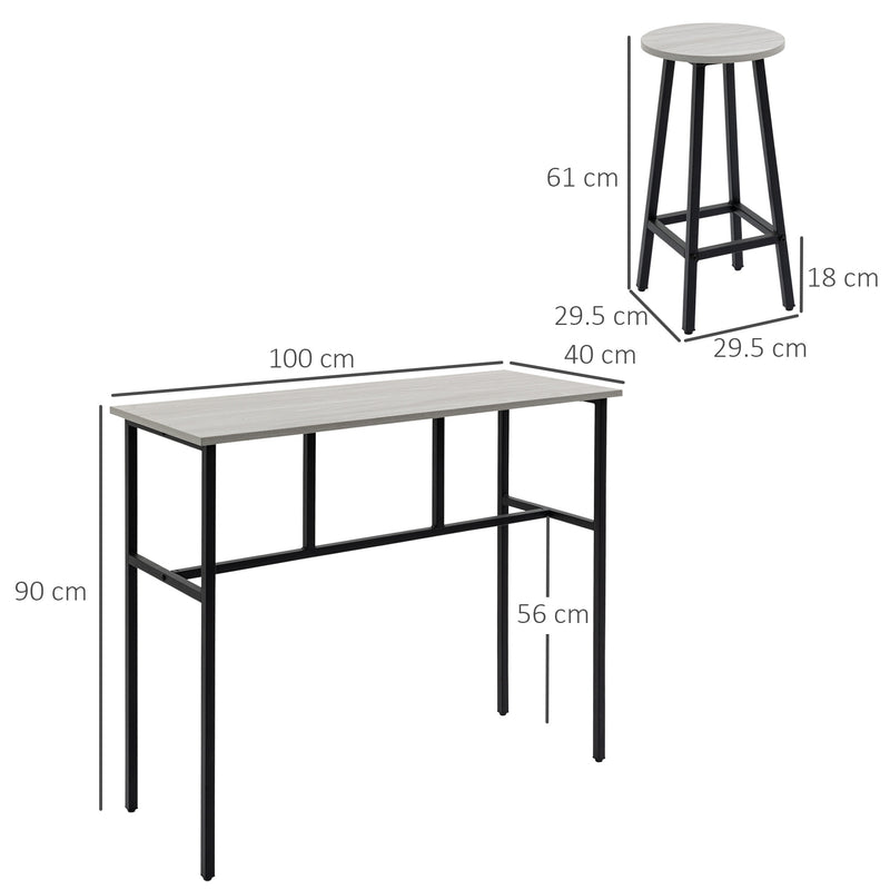 HOMCOM 6-Piece Industrial Bar Table Set, 2 Kitchen Tables with 4 Stools, Grey