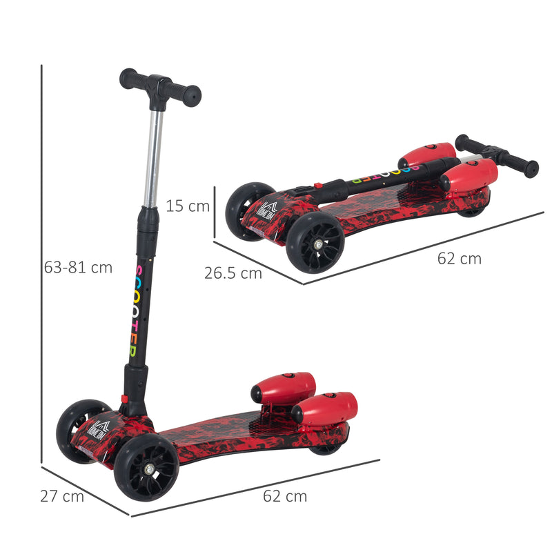 HOMCOM Child Wheel E-Scooter Light Music Water Spray Rechargeable 3-6 Yrs Red