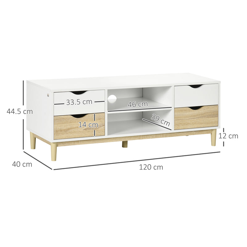 HOMCOM TV Cabinet Stand with 4 Drawers and Storage Shelf for Living Room