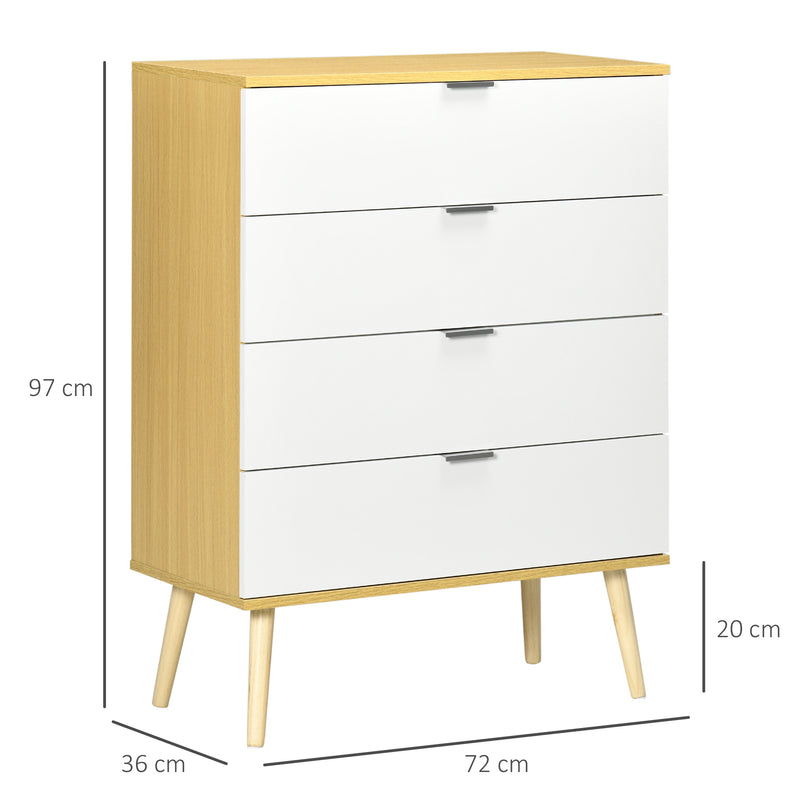 HOMCOM Chest of Drawers, 4 Drawer Unit Storage Cabinet, White and Natural