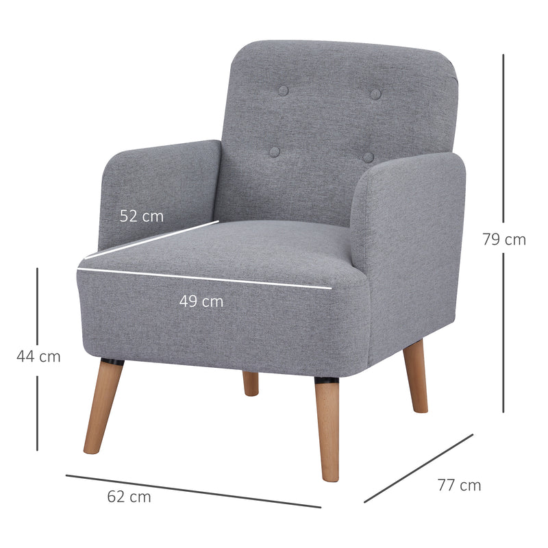 HOMCOM Upholstered Armchair, Nature Wood Frame Padded Living Room Chair, Grey