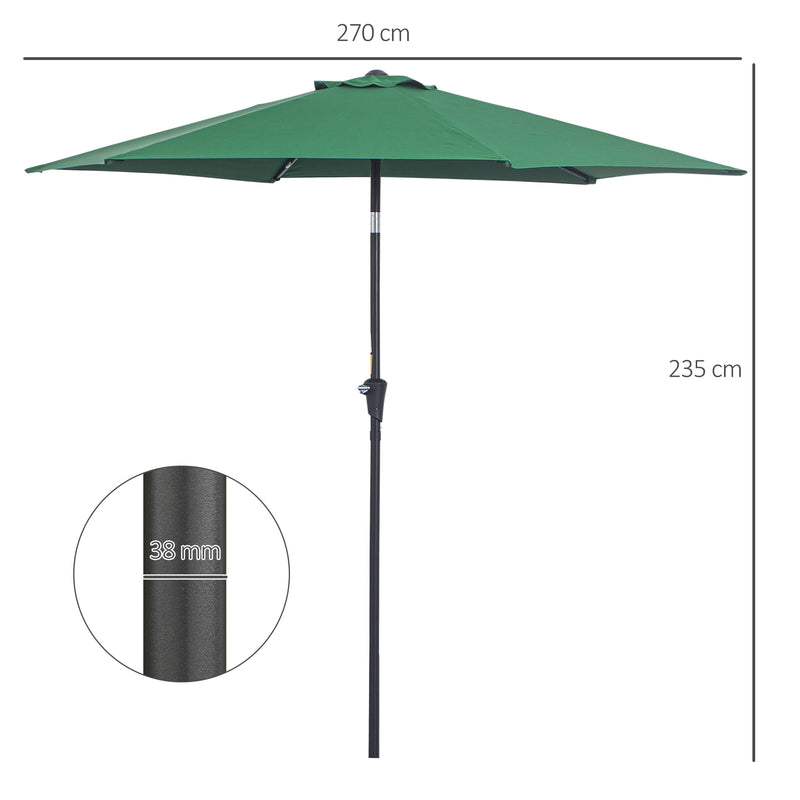 Outsunny Patio Umbrella Parasol Sun Shade Garden Aluminium Green 2.7M