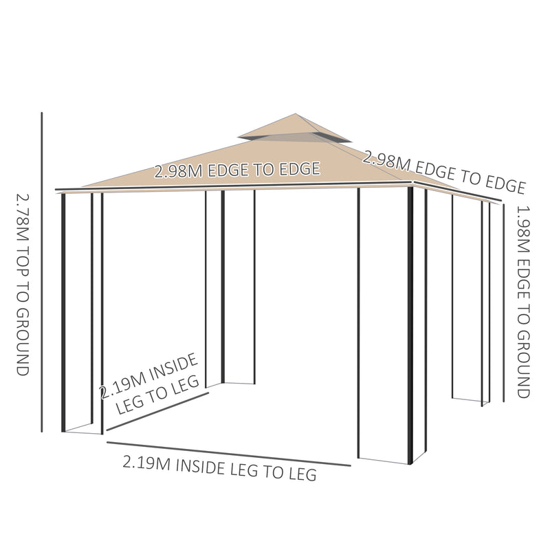 Outsunny 3x3(m) Outdoor Gazebo Patio Pavilion Canopy Tent w/ Netting & Shelf