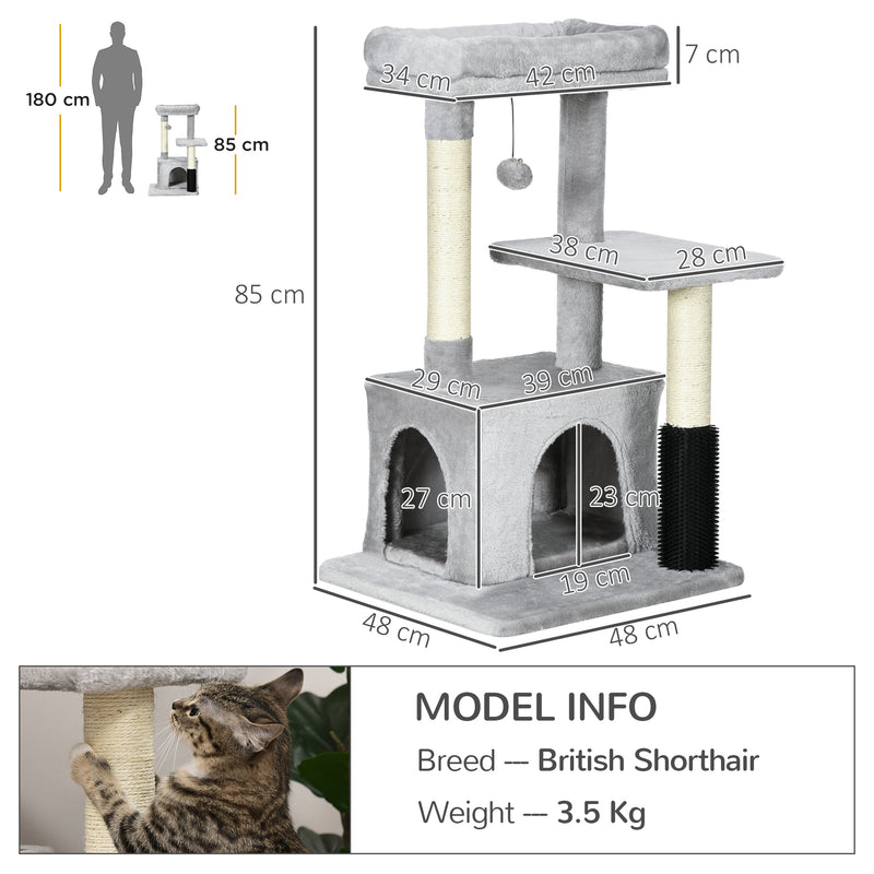 PawHut Cat Tree Climbing Activity Center w/ Scratching Massage Toy Hanging Ball