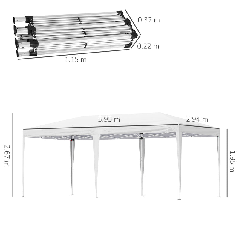 Outsunny 6 x 3M Pop Up Gazebo Patio Party Event Heavy Duty Canopy White