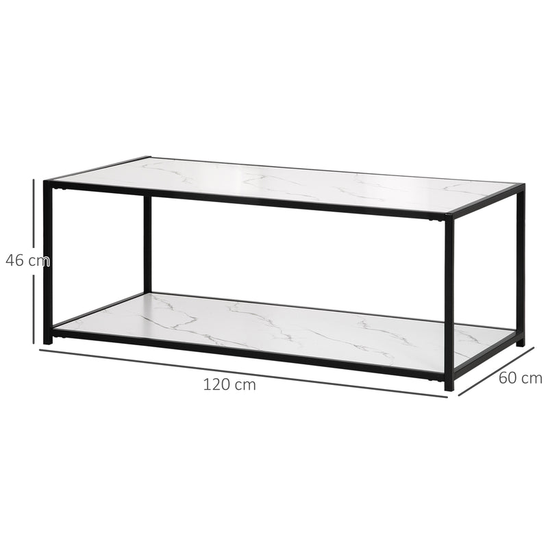 HOMCOM Coffee Table Cocktail Table w/ Faux Marble Top and Steel Frame, White