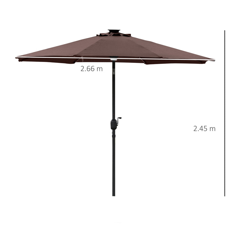 Outsunny 2.7m Garden Parasol Summer Shelter w/ LED Solar Light Crank Tilt Coffee