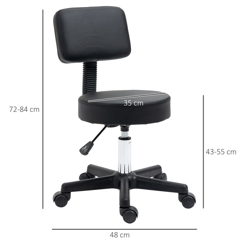 HOMCOM Adjustable Swivel Salon Chair Padded Seat Back 5 Wheels Black