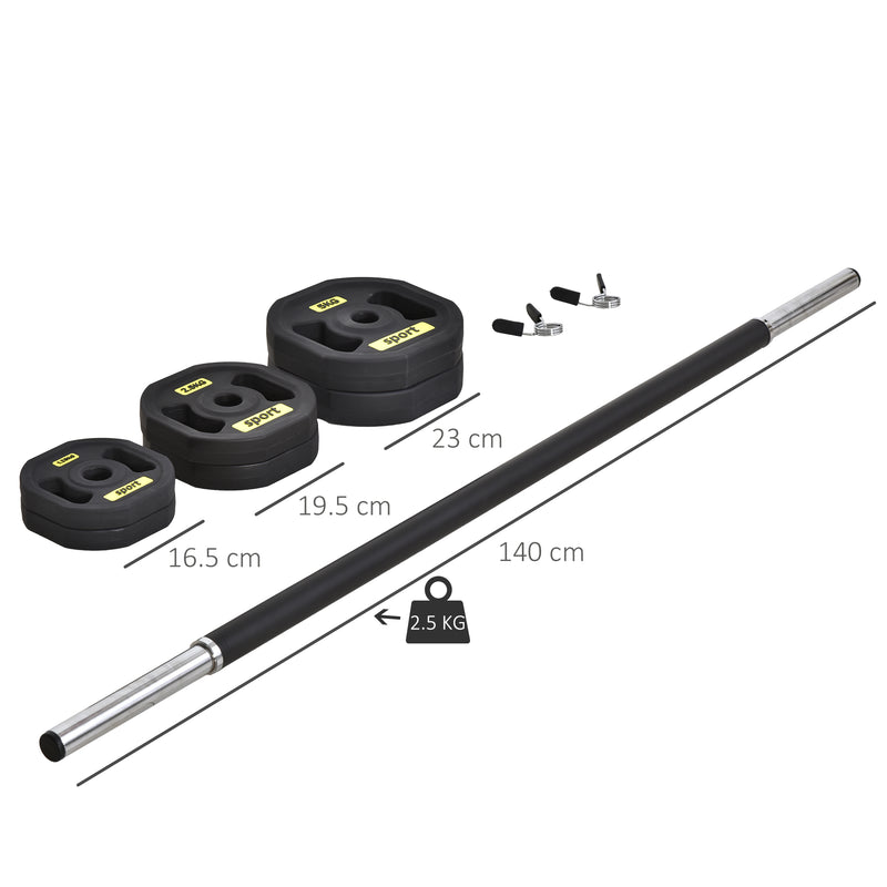 HOMCOM Adjustable 20kg Barbell Set Fitness Exercise for Indoor Home Gym Black
