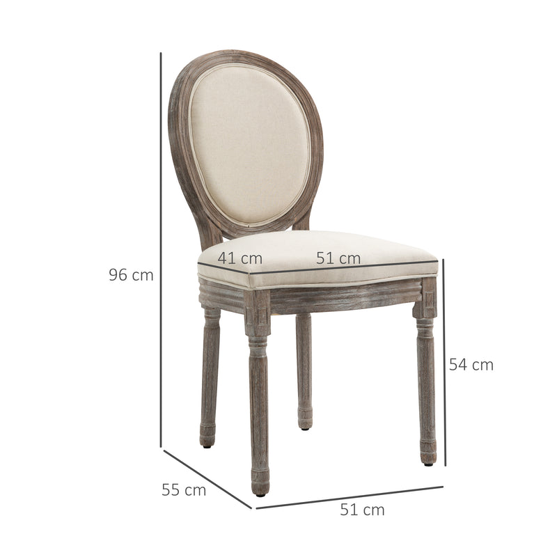 HOMCOM Set of 2 Elegant French-Style Dining Chairs w/ Wood Frame Foam Seat Ivory