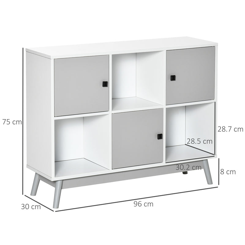 HOMCOM Bookcase, Display Cabinet with 6 Storage Cubes for Living Room Grey