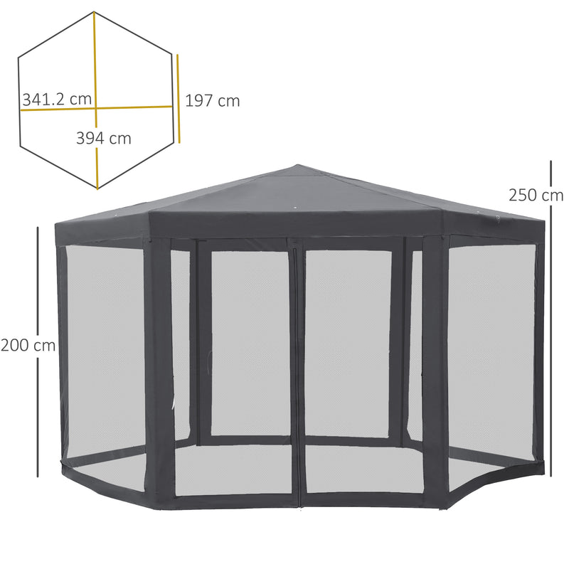 Outsunny Garden Hexagonal Gazebo Patio Outdoor Canopy Patio Party Tent Grey