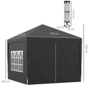 Outsunny 3mx3m Pop Up Gazebo Party Tent Canopy Marquee with Storage Bag Black