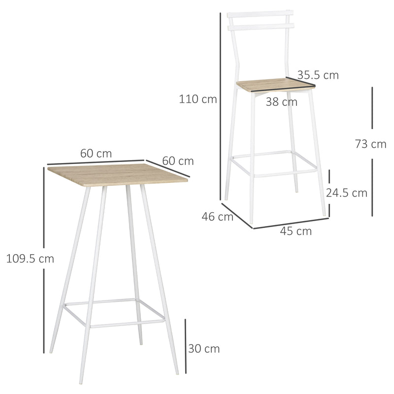 HOMCOM Bar Table and Stools W/ Steel Frame and Footrest for Bar Kitchen, White