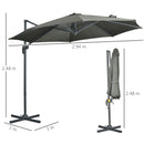 Outsunny 3 x 3(m) Cantilever Parasol Garden Umbrella with Cross Base Grey