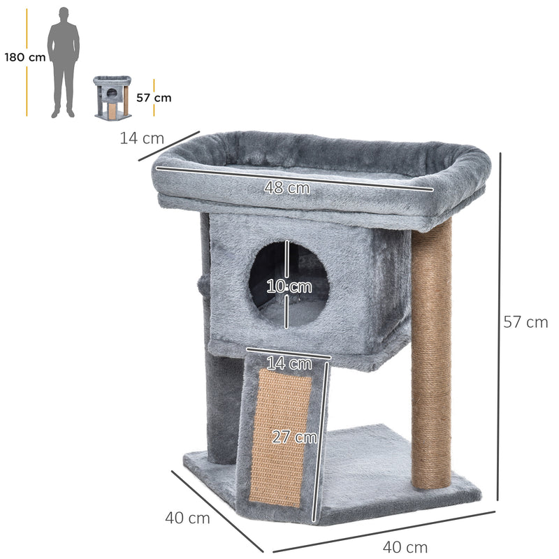 PawHut Cat Tree Activity Centre W/ Scratching Pad, Toy Ball, Cat House - Grey