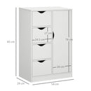 HOMCOM Freestanding Bathroom Cabinet with 4 Drawers and Door Cupboard White