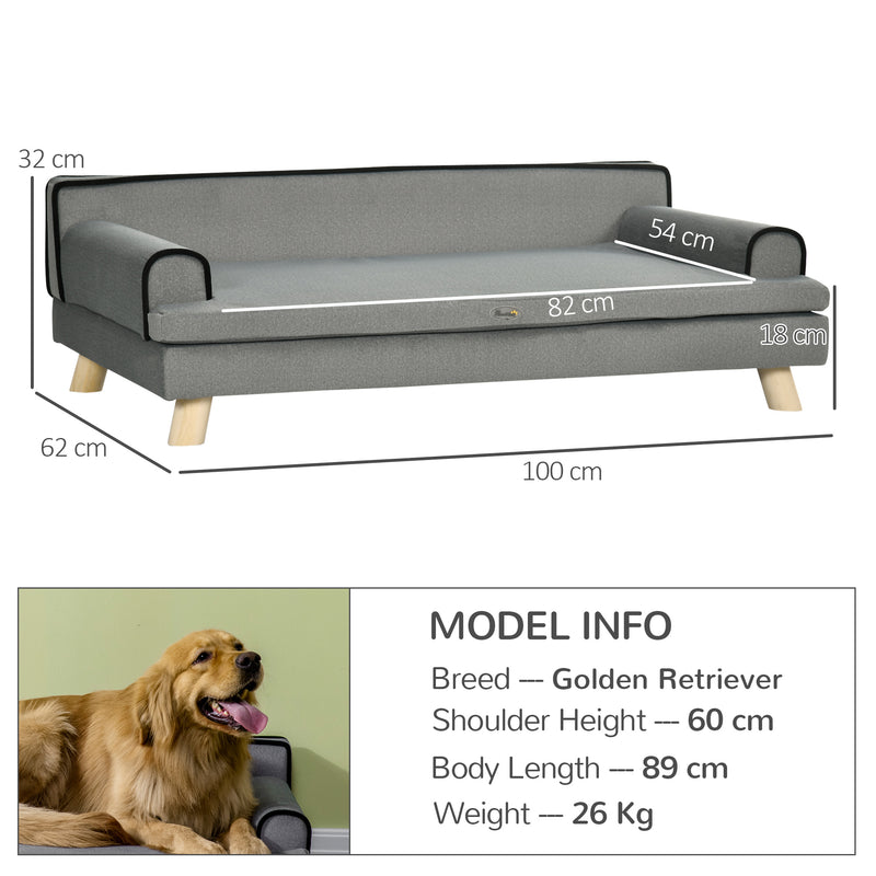 PawHut Dog Sofa w/ Legs, Water-Resistant Fabric for Large, Medium Dogs - Grey