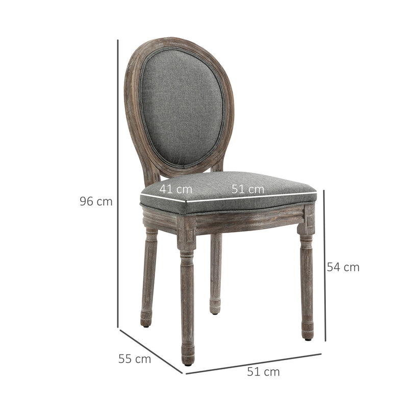 HOMCOM Set of 2 Elegant French-Style Dining Chairs w/ Wood Frame Foam Seat Grey