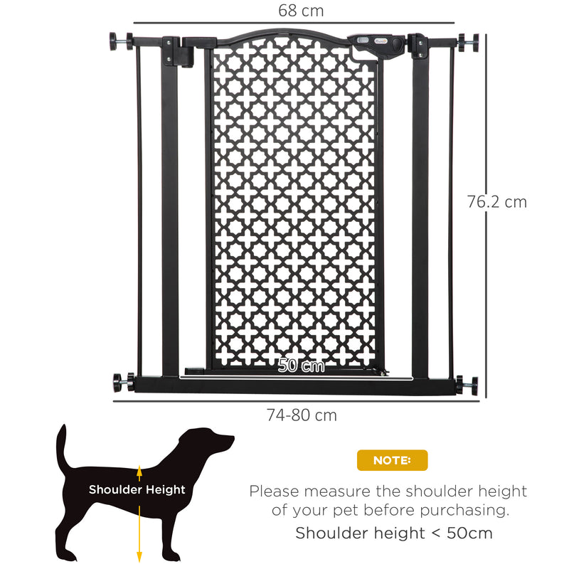 PawHut 74-80 cm Pet Safety Gate Pressure Fit Stair with Double Locking, Black