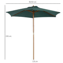 Outsunny 2.5m Wood Garden Parasol Sun Shade Patio Outdoor Wooden Umbrella Canopy