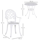 Outsunny 3PCs Garden Bistro Set Cast Aluminium Round Table With 2 Chairs White