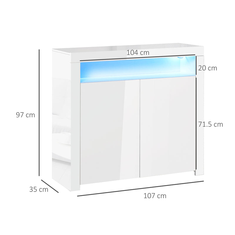 HOMCOM Modern High Gloss RGB LED Cabinet Cupboard Sideboard Console White
