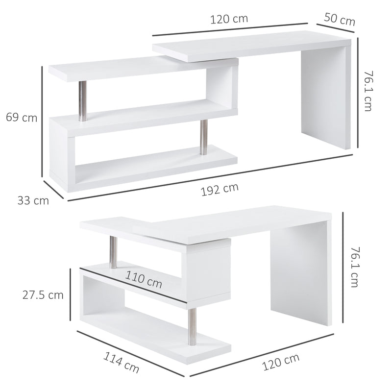 HOMCOM Modern Corner 360° Rotating L-Shaped Computer Desk Writing Table