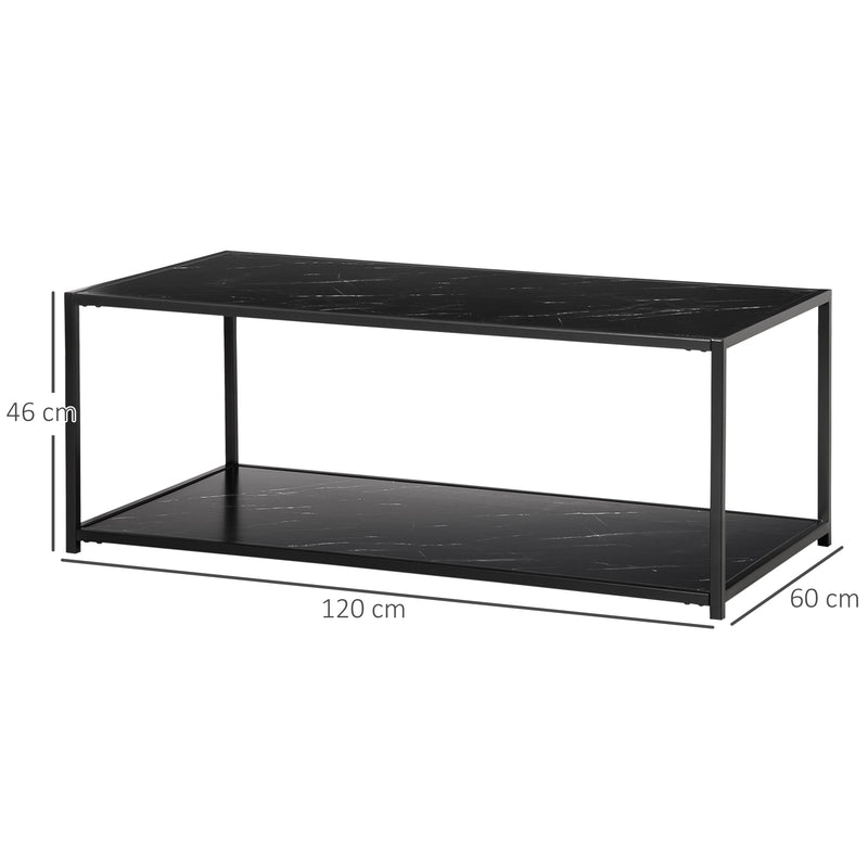 HOMCOM Coffee Table Cocktail Table w/ Faux Marble Top and Steel Frame, Black