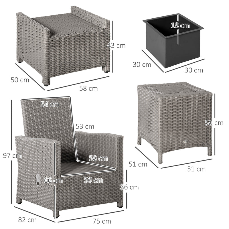 Outsunny 5 PCs Outdoor Rattan Lounge Sofa Footstool Cooler Bar Coffee Table Set