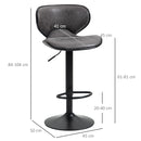 HOMCOM Bar Stool Set of 2 PU Leather Adjustable Height Armless Chairs Dark Grey