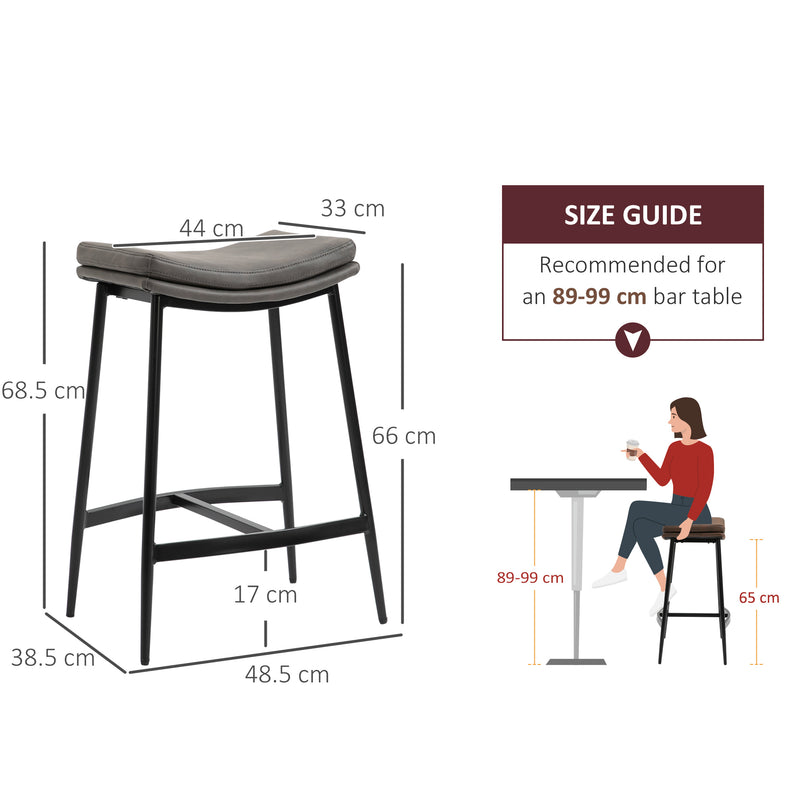 HOMCOM Breakfast Bar Stools Set of 2 Upholstered Barstools w/ Curved Seat Grey