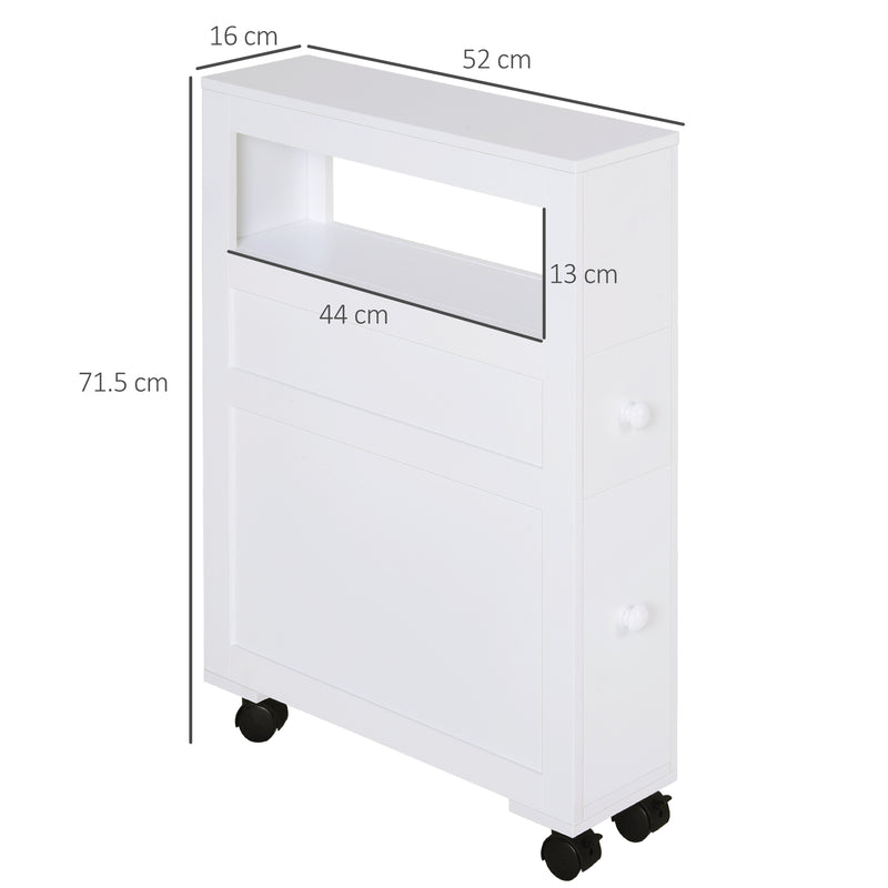 HOMCOM 72x16cm Narrow Bathroom Storage Unit 2 Drawers Open Top 4 Wheels Slimline